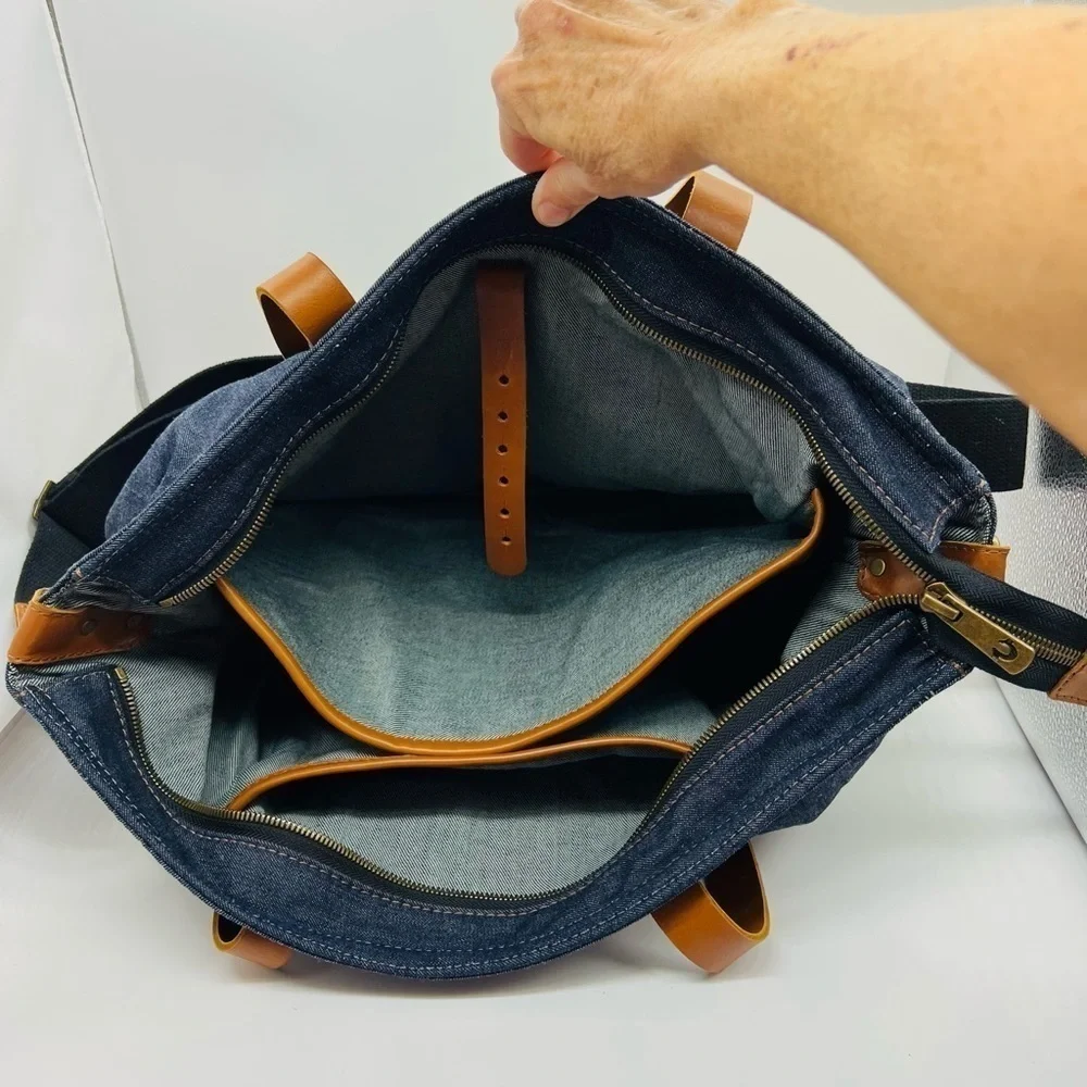 TRUE RELIGION UNISEX DENIM AND LEATHER TRAVEL BAG